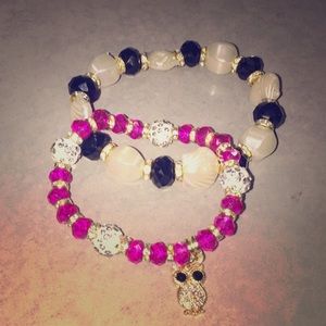 Two Piece Bracelet Set Owls and Seashell Accents